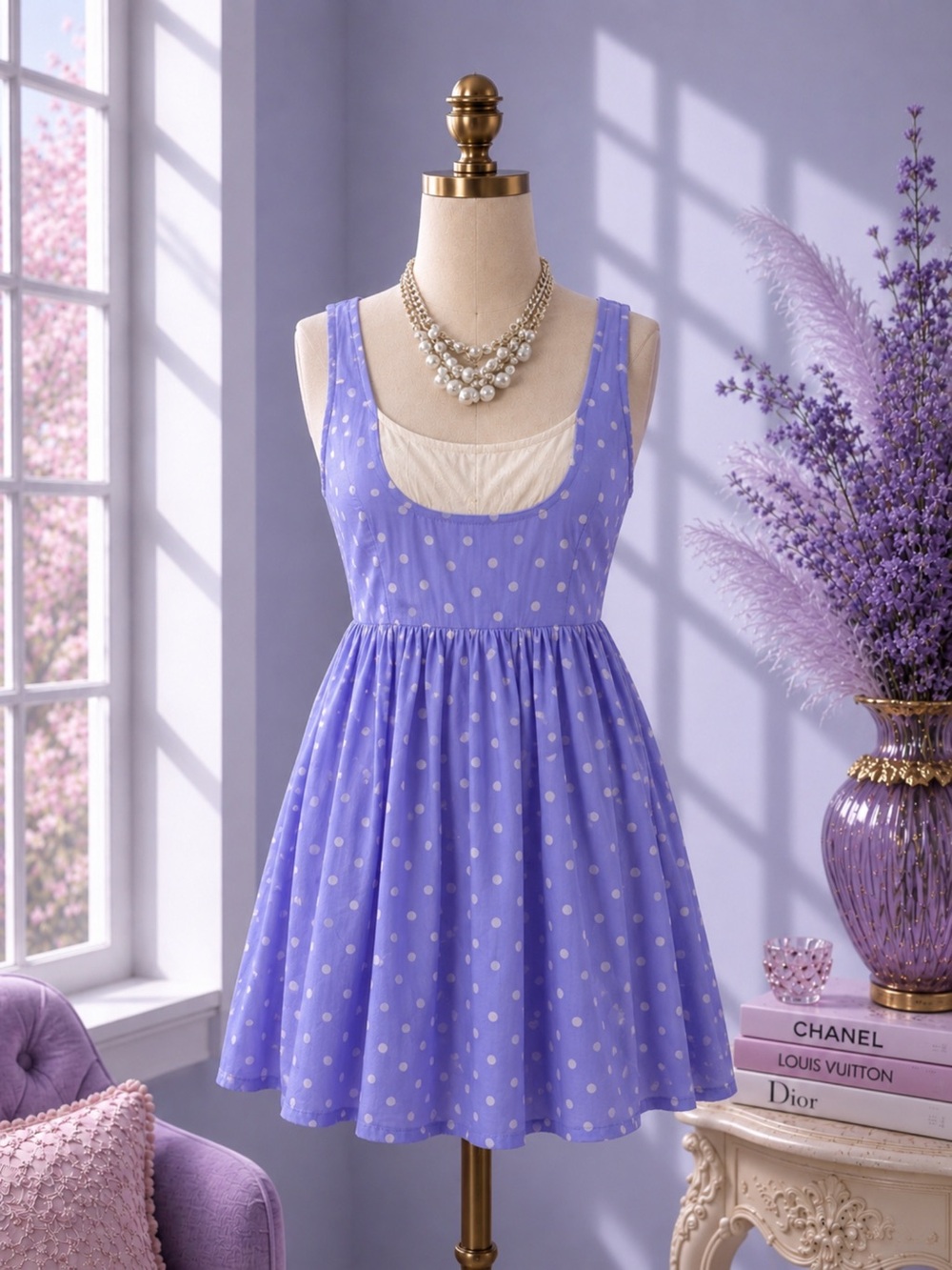 blue/ivory polka dot retro dress sz.16w
